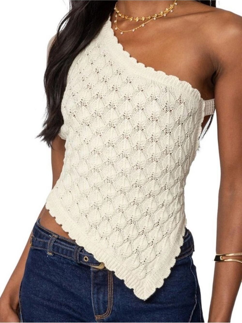 Edikted Cream Knit Asymmetrical Top